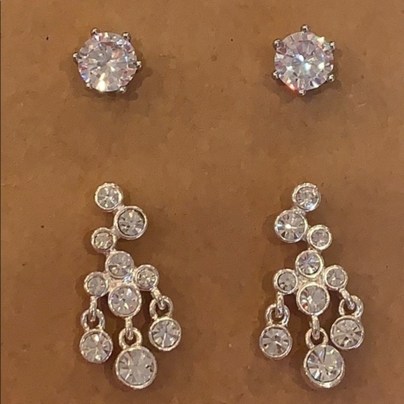 Jewelry - 💐5/25 2 pair cz stud crystal dangle bridal